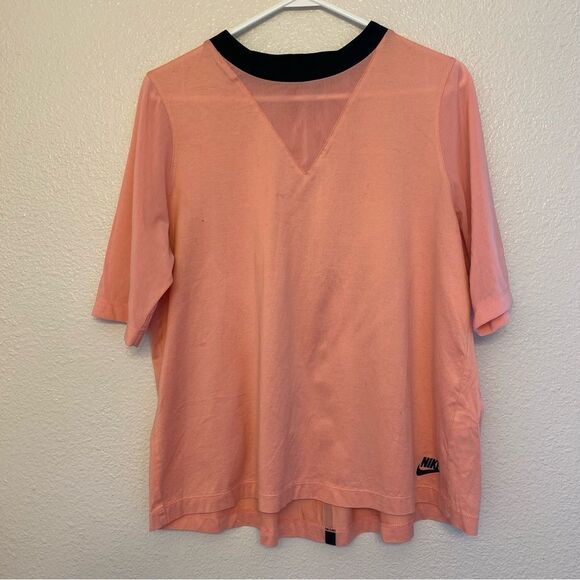 Nike Sportswear Bonded Half Sleeve Mesh sleeve T shirt pleated back pink L - Picture 2 of 12
